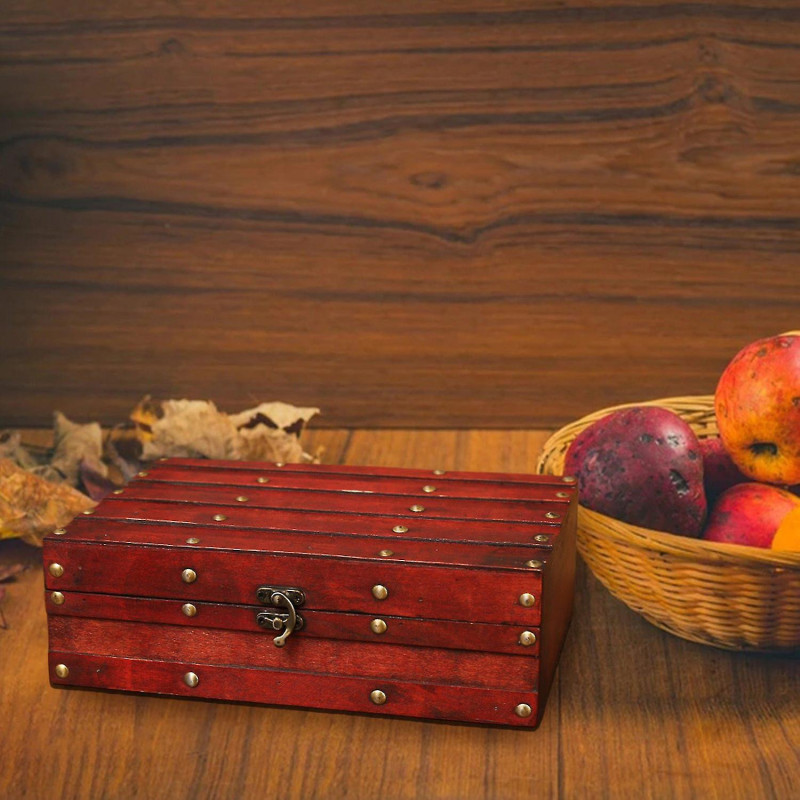 Storage Box Lock Clasp Dust-Proof Wooden Stuff Documents Container Home Decor