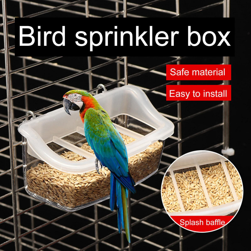 Bird Food Box Durable Convenient Transparent Hanging Bird Feeder with Anti-Splash Grid for Bird Cage Bird Food Box Durable Convenient Transparent Hanging Bird Feeder with Anti-Splash Grid for Bird Cage