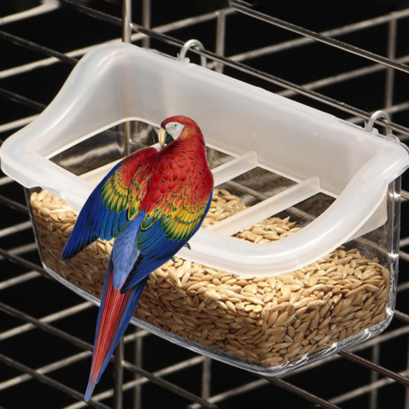 Bird Food Box Durable Convenient Transparent Hanging Bird Feeder with Anti-Splash Grid for Bird Cage Bird Food Box Durable Convenient Transparent Hanging Bird Feeder with Anti-Splash Grid for Bird Cage