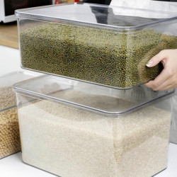 Storage Box Good Seal Dustproof Moisture-proof Transparent with Lid Large Capacity Oblong Rice Cereal Storage [...]