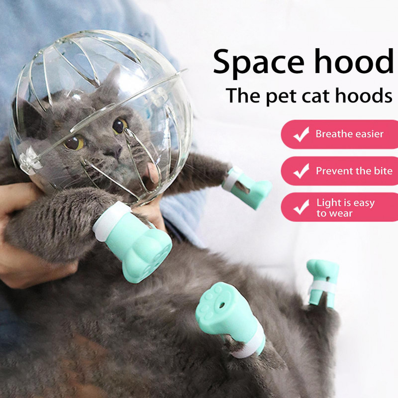 Cat Hood Hollow Breathable Adjustable Anti-licking Cat Head Shaped Pet Cat Grooming Transparent Muzzle Pet Supplies