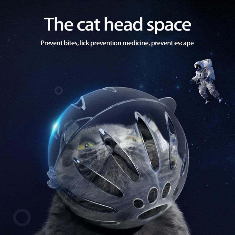 Cat Hood Hollow Breathable Adjustable Anti-licking Cat Head Shaped Pet Cat Grooming Transparent Muzzle Pet Supplies