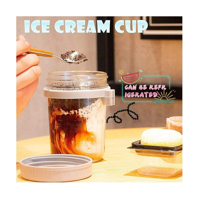 Reusable Overnight Oat Jar, Sealed Storage with Measuring Markers, Spoon for Salads, Yogurt, Oatmea