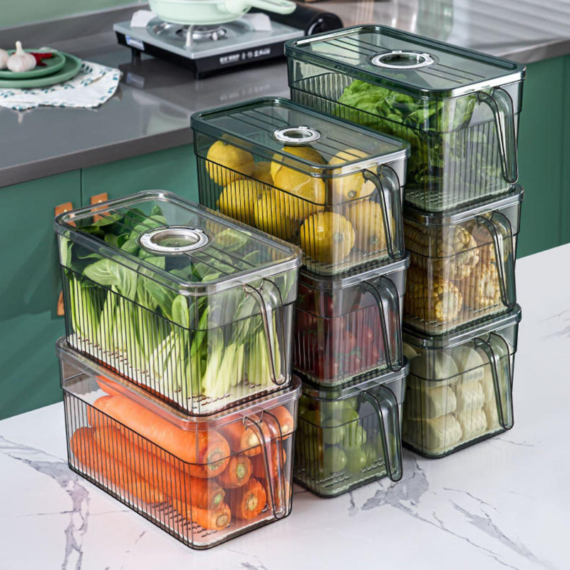 OuZhan Fresh-keeping Food Container Food Grade Timing Turntable Design Food Organizer Box with Lid