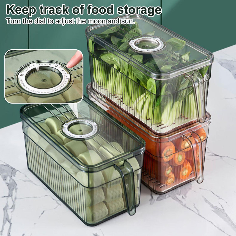 OuZhan Fresh-keeping Food Container Food Grade Timing Turntable Design Food Organizer Box with Lid