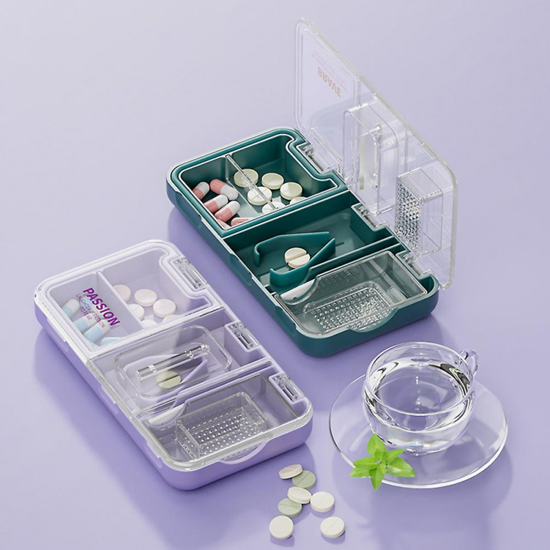 3 In 1 Tablet Cutter With Transparent Lid Moisture-proof Medicine Crusher Cutter For Small/large Tablet