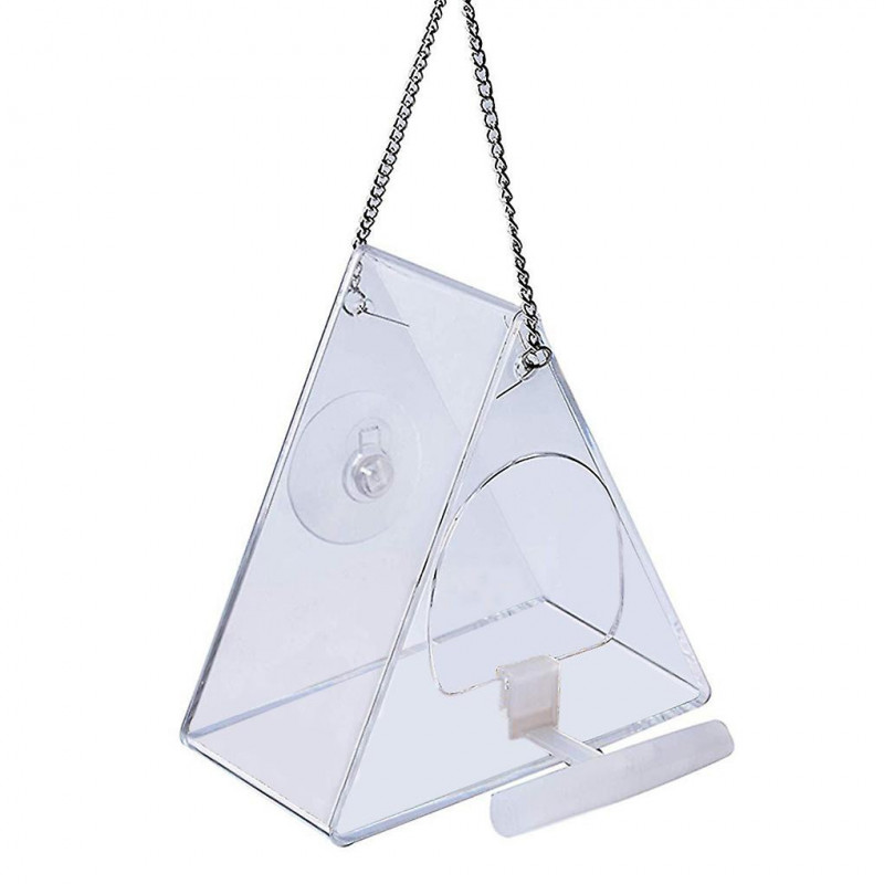 Triangular Pet Feeder Suction Cup Mounted Food Container Transparent