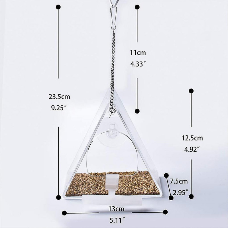 Triangular Pet Feeder Suction Cup Mounted Food Container Transparent