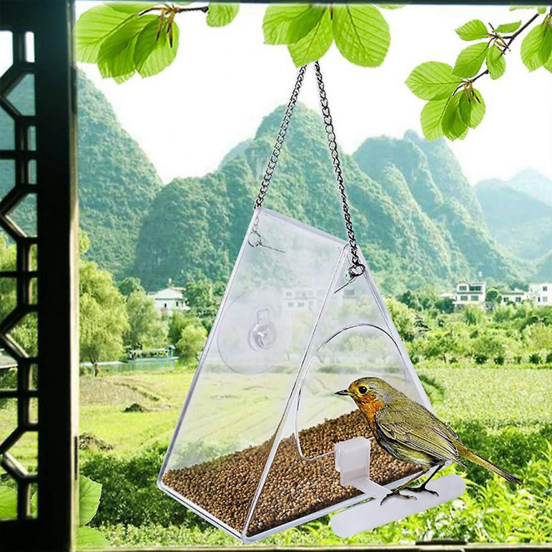 Triangular Pet Feeder Suction Cup Mounted Food Container Transparent