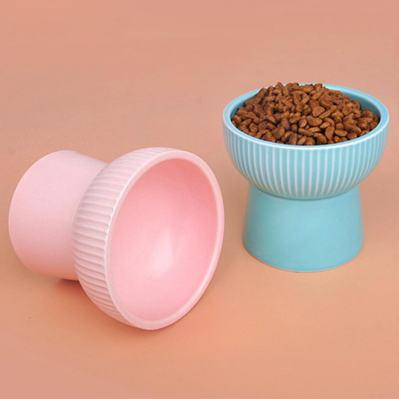 Ceramic Raised Elevated Bowl Pet Cats Dogs Food Water Dish Stress Free Porcelain Feeding Dispenser Container
