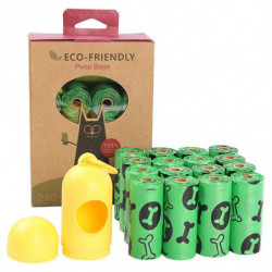 16 Rolls Bones Pattern Biodegradable HDPE+EPI / D2W Pet Dog Poop Waste Bags with Dispenser - Green