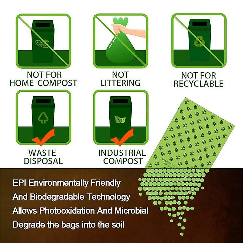 16 Rolls Dog Paw Pattern HDPE+EPI / D2W Biodegradable Pet Dog Poop Waste Bags with Dispenser - Pink