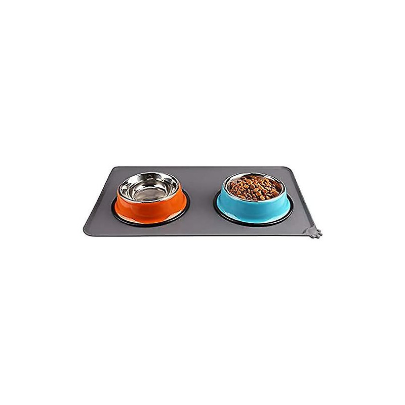 Silicon Floor Cat Dog Pet Feeding Bowl Mat Antidérapant Imperméable Essuyable Facile à nettoyer (noir)