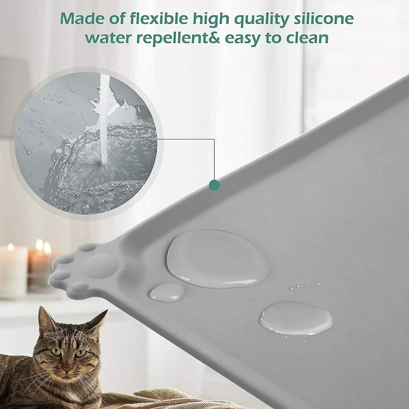 Silicon Floor Cat Dog Pet Feeding Bowl Mat Antidérapant Imperméable Essuyable Facile à nettoyer (noir)