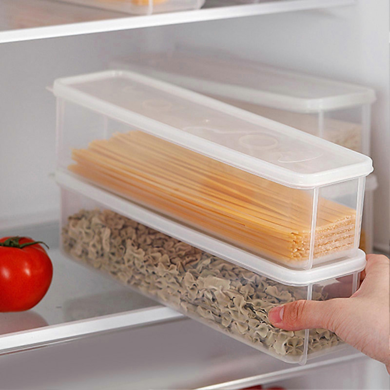 Spaghetti Container Pasta Noodle Organizer Box PP Clear Rectangle Leakage Proof Food Container for Fridge Kitchen