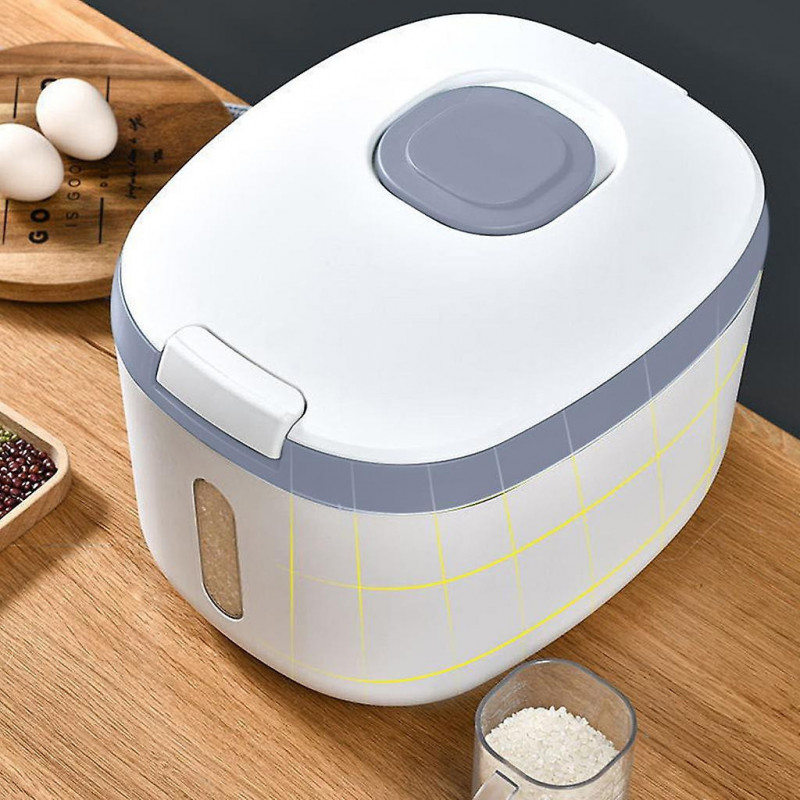 Rice Storage Bucket Food Sealed Dispenser With Measuring Cup Household Grey