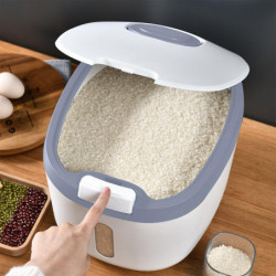 Rice Storage Bucket Food Sealed Dispenser With Measuring Cup Household Grey Rice Storage Bucket Food Sealed Dispenser With Measuring Cup Household Grey