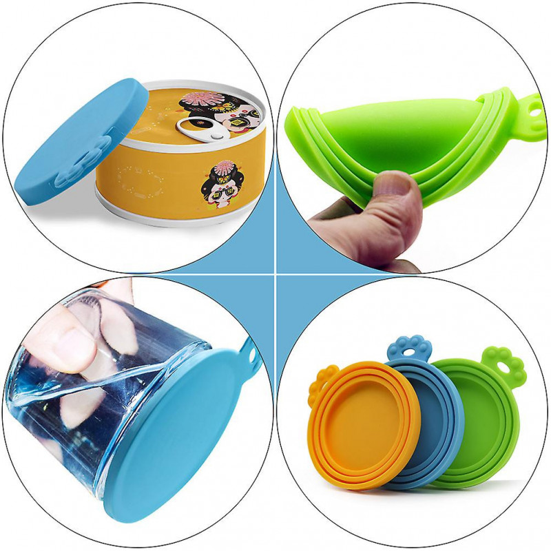 3pcs Durable Pet Can Covers Silicone Pet Food Can Cover (Orange, Blue, Green)