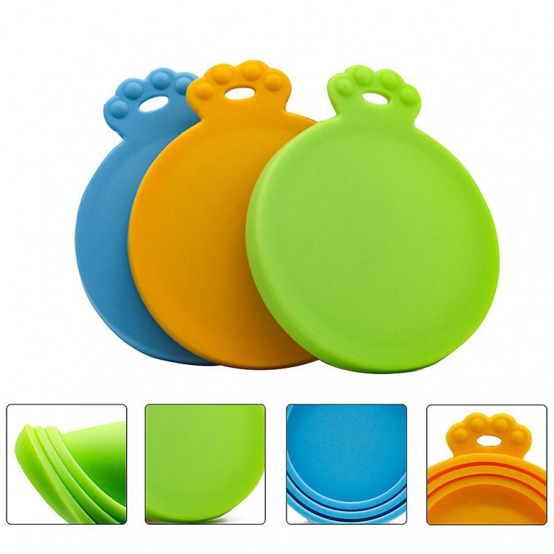 3pcs Durable Pet Can Covers Silicone Pet Food Can Cover (Orange, Blue, Green)