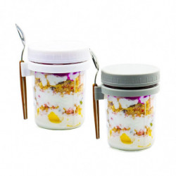 Reusable Overnight Oat Jar, Sealed Storage With Measuring Markers, Spoon For Salads, Yogurt, Oatmea Reusable Overnight Oat Jar, Sealed Storage With Measuring Markers, Spoon For Salads, Yogurt, Oatmea