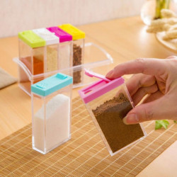 6pcs/set Seasoning Box With Tray Condiment Storage Plastic Moisture-proof Salt Jar For Kitchen 6pcs/set Seasoning Box With Tray Condiment Storage Plastic Moisture-proof Salt Jar For Kitchen