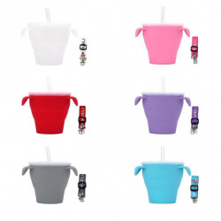 Snack Cup Convenient Shoulder Tote Complementary Food Bowl Kids Folding Silicone Snack Dust Proof With Handle Straw Rope Snack Cup Convenient Shoulder Tote Complementary Food Bowl Kids Folding Silicone Snack Dust Proof With Handle Straw Rope