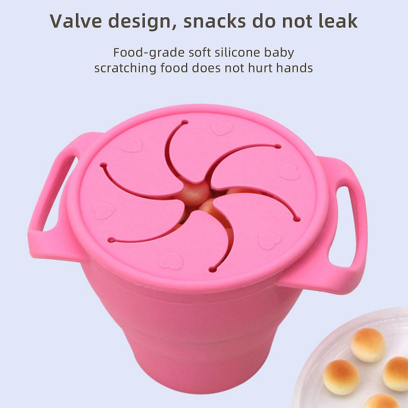 Snack Cup Convenient Shoulder Tote Complementary Food Bowl Kids Folding Silicone Snack Dust Proof With Handle Straw Rope