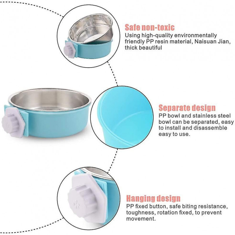 Dog Crate Removable Bowl Stainless Steel Hanging Bowl Pet Cage Small Water Bowl Feeder Food For Dogsbluepink2pcs