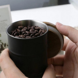 Black 304 Stainless Steel Coffee Can with Wooden Lid Sealed Food Storage Tank Black 304 Stainless Steel Coffee Can with Wooden Lid Sealed Food Storage Tank
