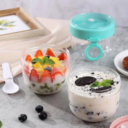 Overnight Oats Jar with Lid Mini Spoon Ring Handle Microwaveable Food-Grade Container Portable Overnight Oats Jar with Lid Mini Spoon Ring Handle Microwaveable Food-Grade Container Portable