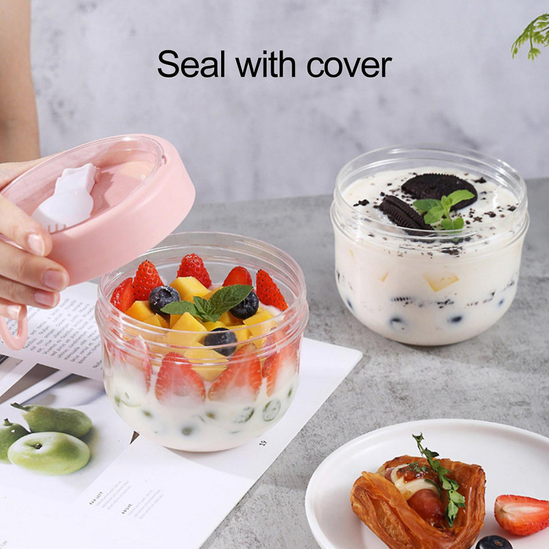 Overnight Oats Jar with Lid Mini Spoon Ring Handle Microwaveable Food-Grade Container Portable