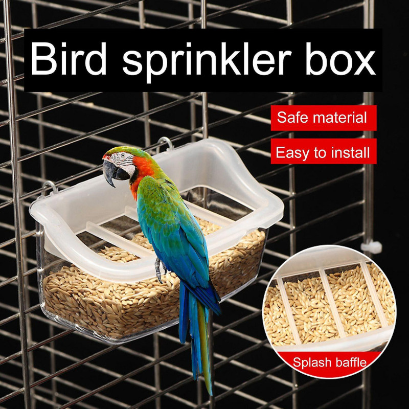 Bird Food Box Durable Convenient Transparent Hanging Bird Feeder with Anti-Splash Grid for Bird Cage