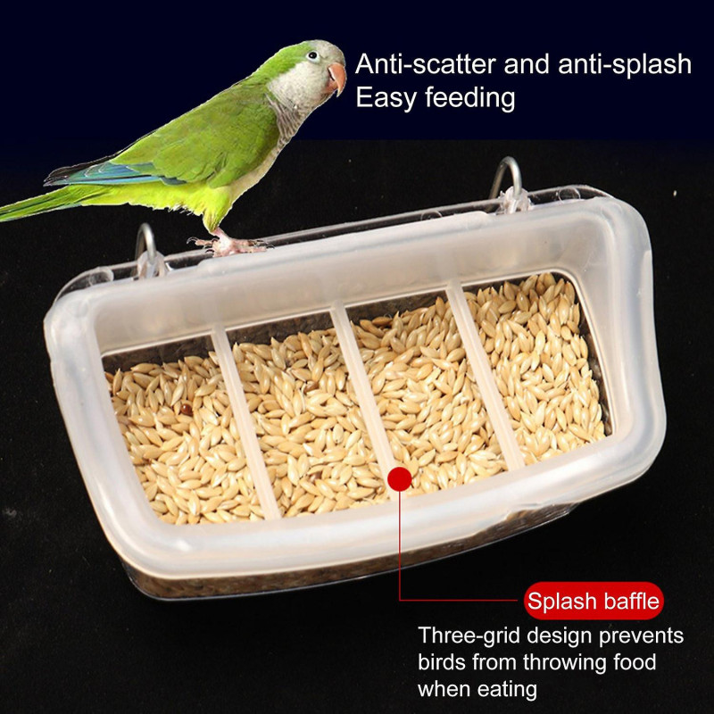 Bird Food Box Durable Convenient Transparent Hanging Bird Feeder with Anti-Splash Grid for Bird Cage
