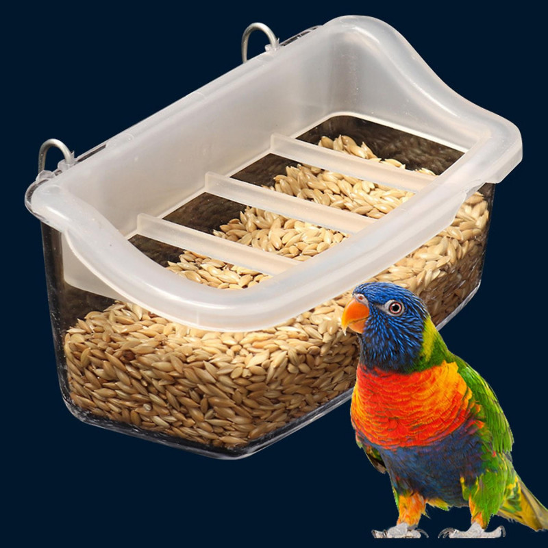 Bird Food Box Durable Convenient Transparent Hanging Bird Feeder with Anti-Splash Grid for Bird Cage