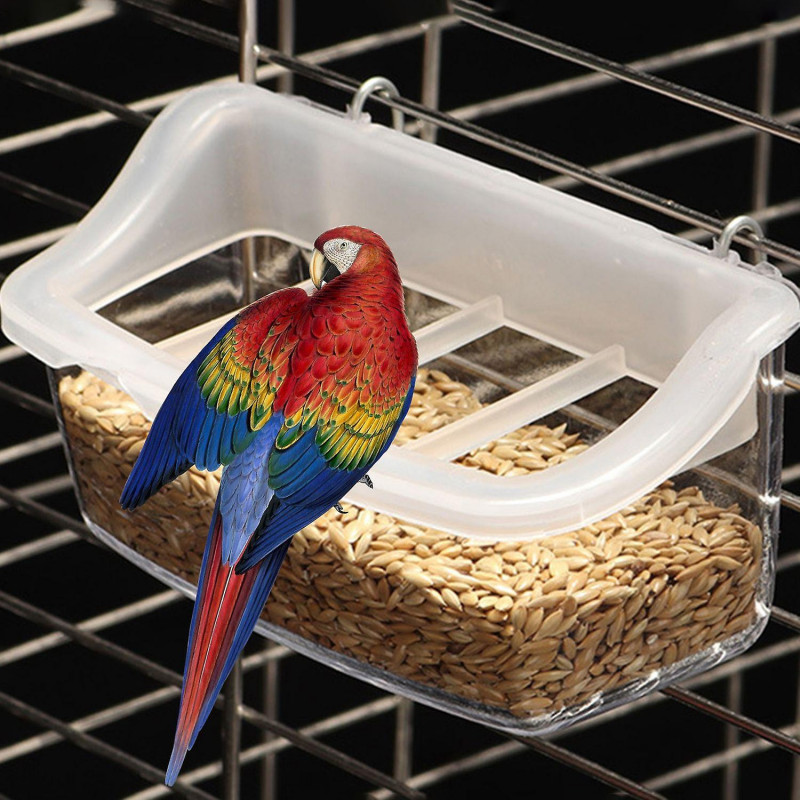 Bird Food Box Durable Convenient Transparent Hanging Bird Feeder with Anti-Splash Grid for Bird Cage