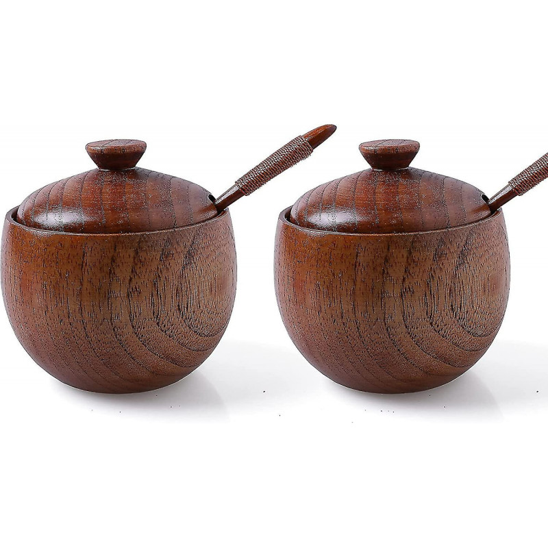 2-piece Set-wooden Salt Box Container Holder Spice Jar Seasoning Bowl Condiment Container Storage Box With Lid And [...]