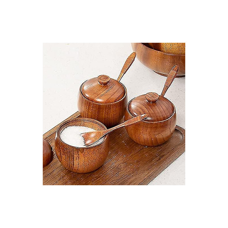 2-piece Set-wooden Salt Box Container Holder Spice Jar Seasoning Bowl Condiment Container Storage Box With Lid And [...]