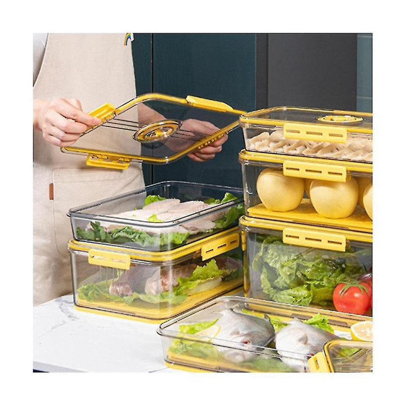 Food Storage Refrigerator Timekeeping Organizer Box Pet Kitchen Fridgekeeping Bins Yellow 11 X 32.5