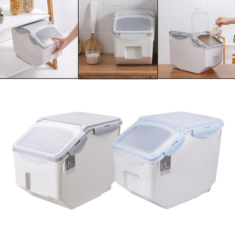 2pcs Riz Seau de stockage Nourriture Grain Seal Verrouillage Couvercle Organisateur Ustensiles 10kg