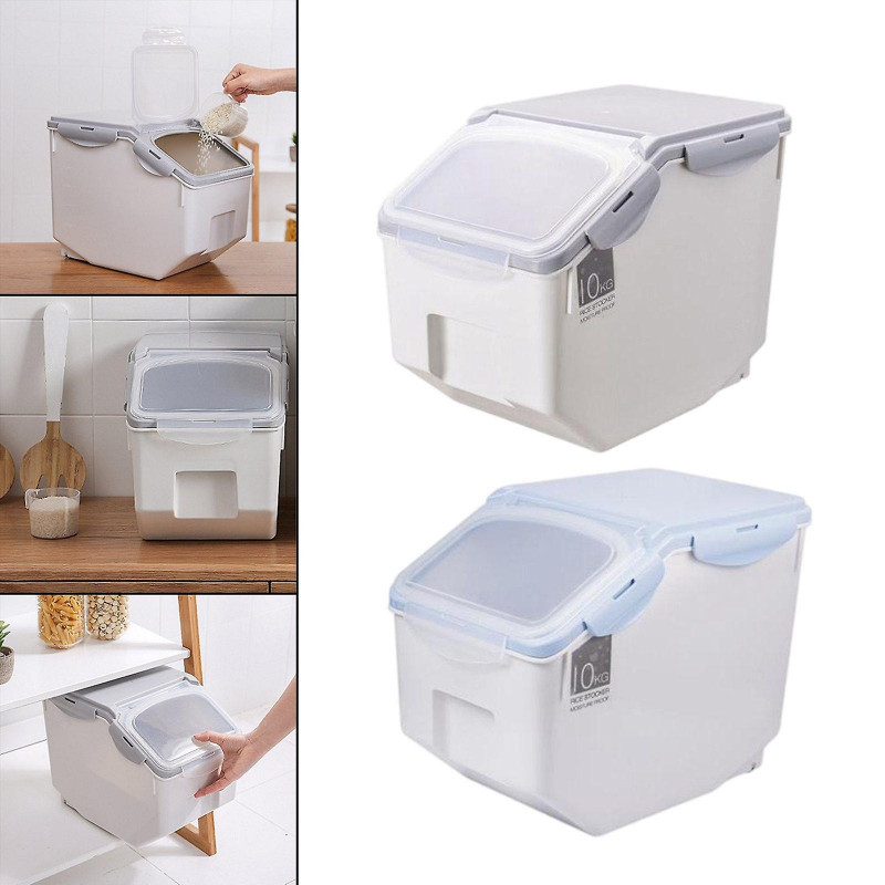 2pcs Riz Seau de stockage Nourriture Grain Seal Verrouillage Couvercle Organisateur Ustensiles 10kg