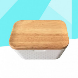 Multifunction Kitchen Storage Box Sealed Crisper Wooden Lid Butter Container for Home Restaurant (250ml)