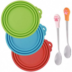 Senhai, Silicone Covers For Pet Cans And 2 Spoons, Food Lids And Spoons For Dogs Senhai, Silicone Covers For Pet Cans And 2 Spoons, Food Lids And Spoons For Dogs