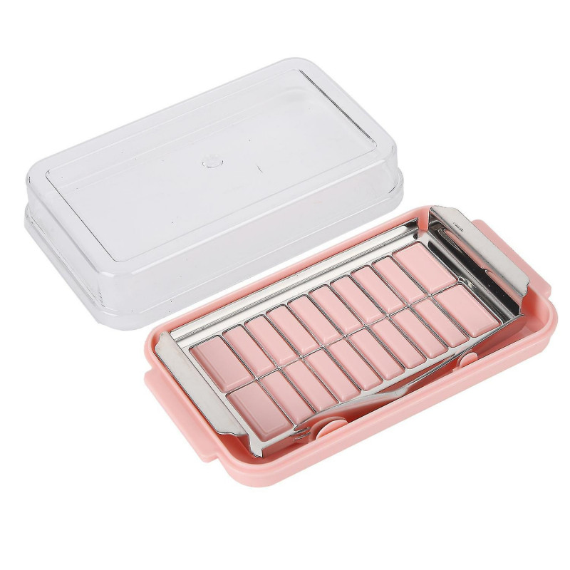 Stainless Steel Butter Cutter Container Butter Storage Box with Transparent Cover for KitchenPink Ch