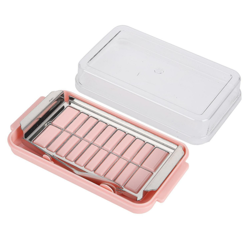Stainless Steel Butter Cutter Container Butter Storage Box with Transparent Cover for KitchenPink Ch