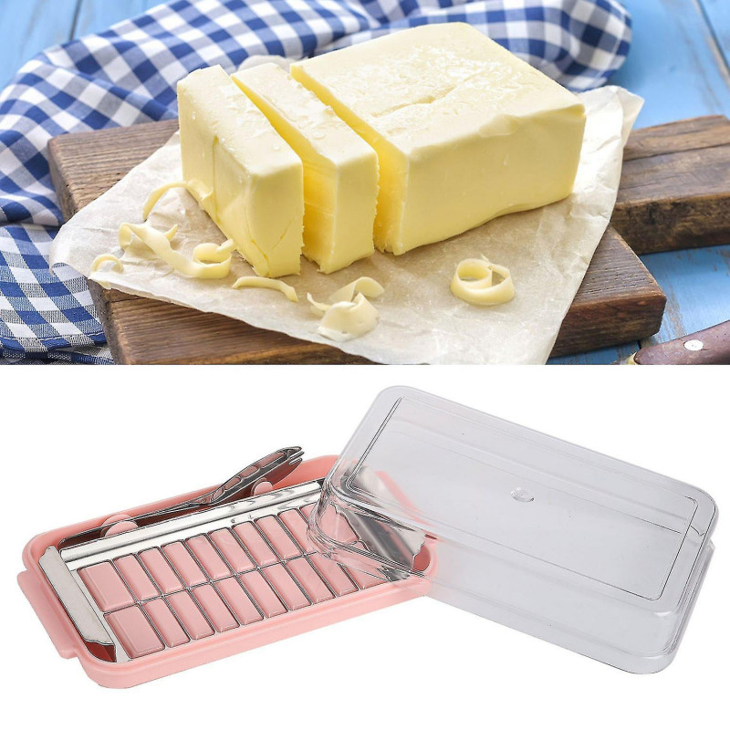 Stainless Steel Butter Cutter Container Butter Storage Box with Transparent Cover for KitchenPink Ch