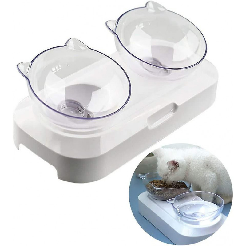 Double Cat Bowl Raised Stand Pet Food Water Bowls Pour Chien Chiot Transparent