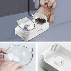 Double Cat Bowl Raised Stand Pet Food Water Bowls Pour Chien Chiot Transparent Double Cat Bowl Raised Stand Pet Food Water Bowls Pour Chien Chiot Transparent