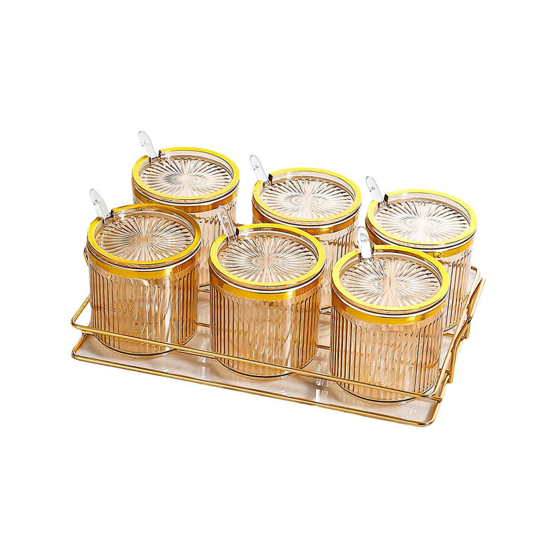 Condiment Pots Tank Food Container With Lids And Spoons 6 Grids
