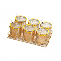 Condiment Pots Tank Food Container With Lids And Spoons 6 Grids Condiment Pots Tank Food Container With Lids And Spoons 6 Grids