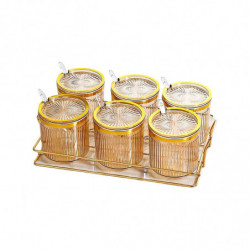Condiment Pots Tank Food Container With Lids And Spoons 6 Grids Condiment Pots Tank Food Container With Lids And Spoons 6 Grids